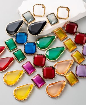 Fashion Alloy Square Earrings Color Water Drop Resin Eardrop Jewelry Bohemian Vintage Earrings