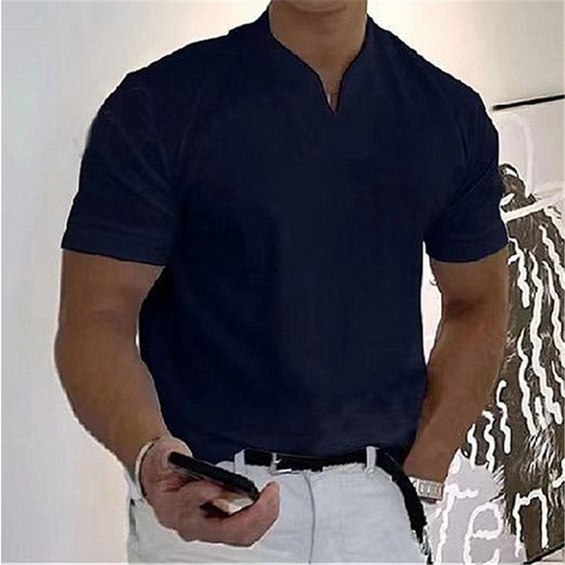 Mens Short Sleeve Linen Shirts Summer Solid Loose Casual Dress Shirt Blouse Tops - Image 4
