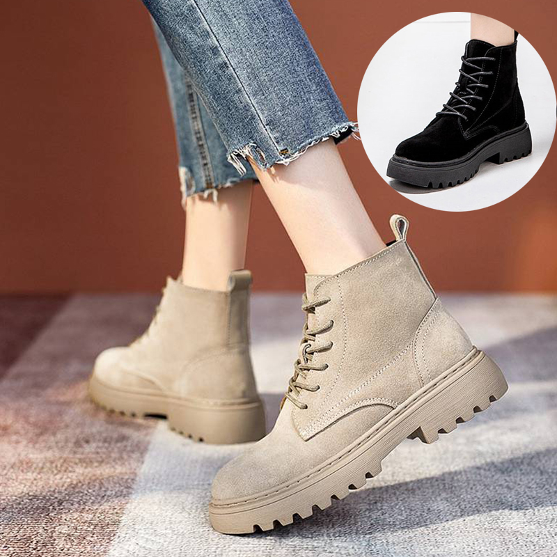 Smile Circle Ankle Boots Suede Leather women Flat platform Short Boots Ladies shoes fashion Autumn winter boots - 图片 29