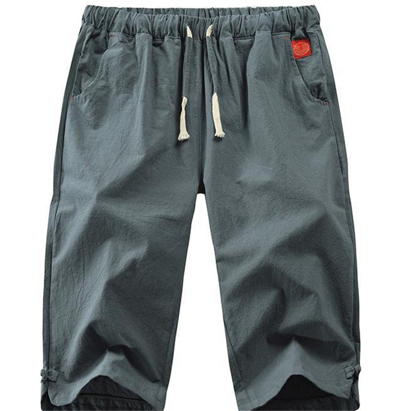 Mens 3/4 Long Length Shorts Casual Loose Elastic Waist Linen Capri Sport Pants - Image 4