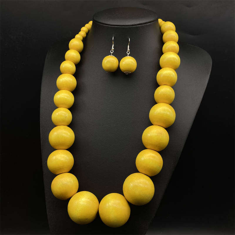 European and American Wooden Bead Necklace Earrings Suite Bohemian Style Fashion - 图片 3