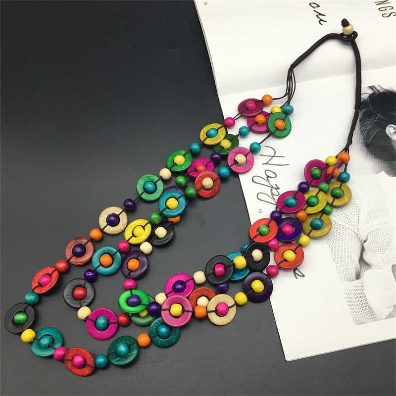 Wooden Three-Layer Beaded Necklace Bohemian Style Necklace Sweater Chain Necklace - 图片 3
