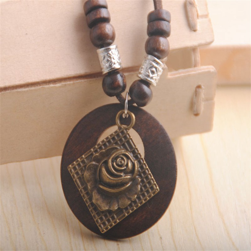 Retro Wood Necklace Female Accessories Long Sweater Chain Wholesale Ethnic Style Cotton Linen Necklace Gift Pendant Necklace Rope - Image 3
