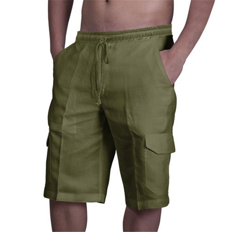 UK Mens Cotton Linen Shorts Elastic Waist Drawstring Summer Loose Casual Pants - 图片 4
