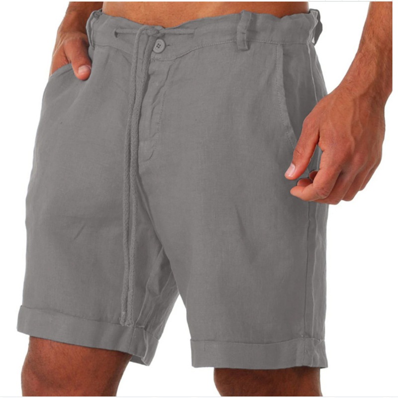 UK Mens Cotton Linen Shorts Elastic Waist Drawstring Summer Loose Casual Pants - 图片 4