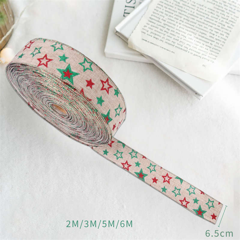 6.5cm Imitation Linen Christmas Ribbon Gift Packing Tape Christmas Tree Decor Ribbon - Image 3