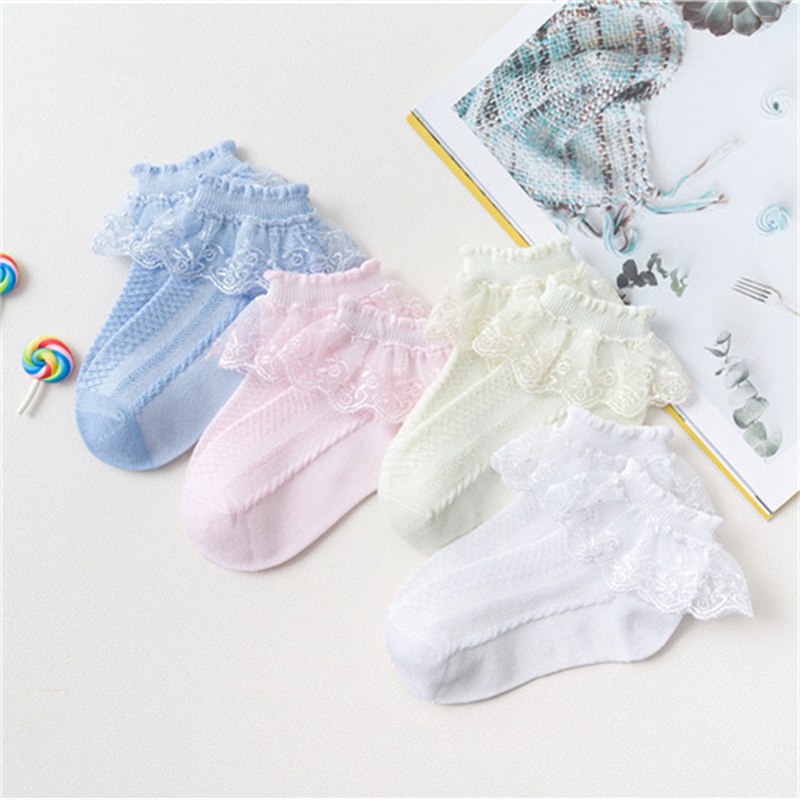 Children's Lace Socks Girls' Cotton Socks Spring and Autumn Thin Summer Japanese Lace Princess Short Socks Baby White Dance - 图片 3