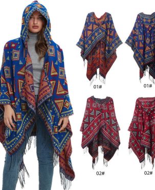 Hooded Cloak Autumn Winter Travel Jacquard Ladies Tassel Shawl Keep Warm Scarf