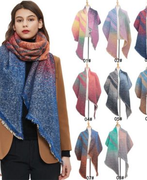 Women's Shawl Autumn and Winter Thickened Circle Yarn Striped Bevel Scarf Keep Warm