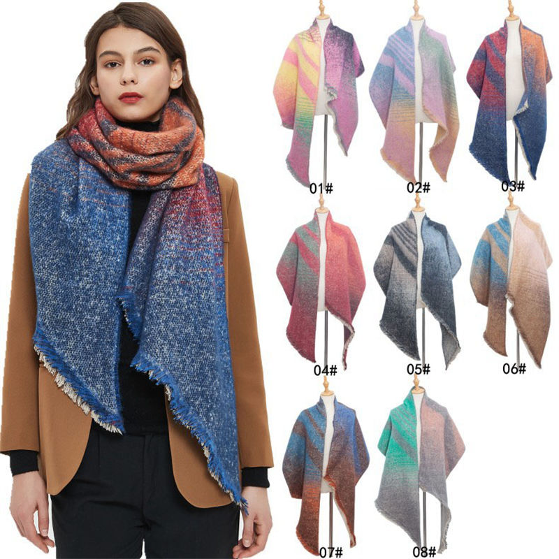 Women's Shawl Autumn and Winter Thickened Circle Yarn Striped Bevel Scarf Keep Warm