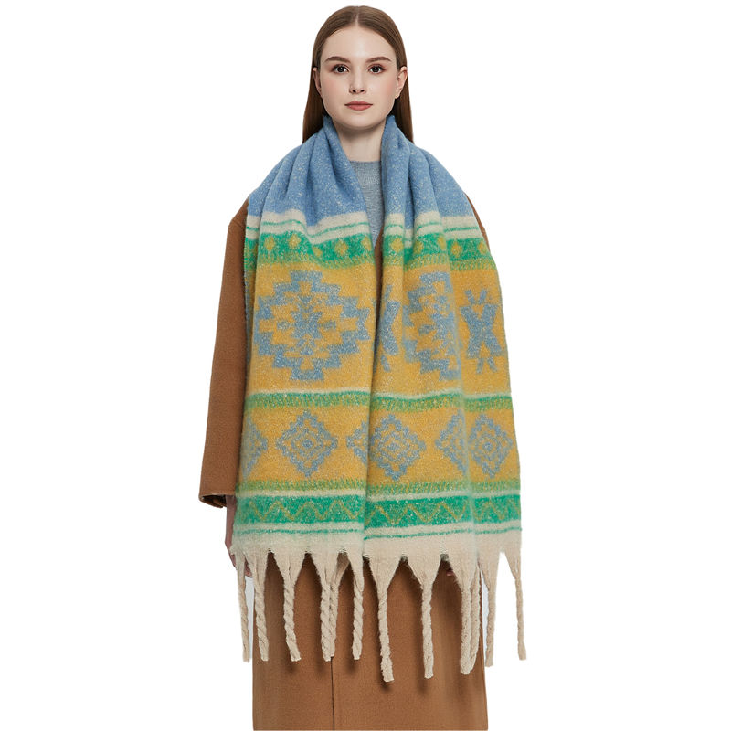 Circle Yarn Autumn and Winter Imitated Mohair Jacquard Thick Scarf Spot Shawl - 图片 5