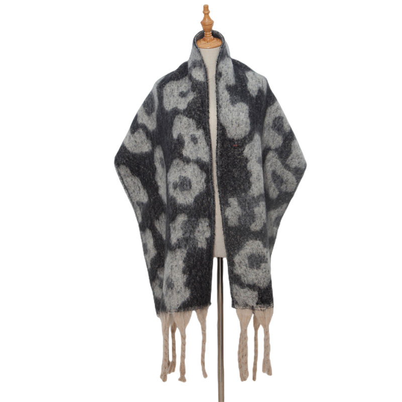 Shawl Winter Circle Yarn Coarse Tassel Jacquard Large Leopard-Print Scarf Keep Warm - 图片 6