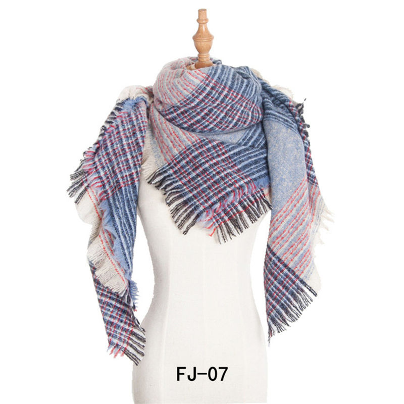 Autumn and Winter Circle Yarn Thickened Double-Sided Plaid Bristle Square Scarf Women's Scarf Shawl - Image 7