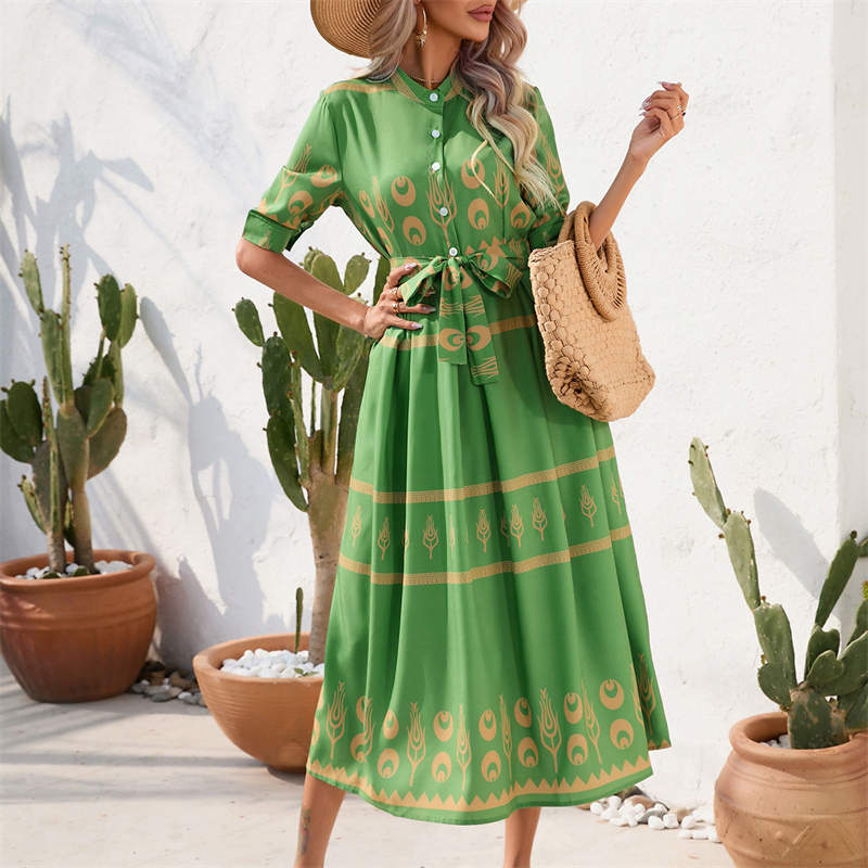 Women's Clothing Summer National Style Printing Half-Length Sleeve Dress - Image 7