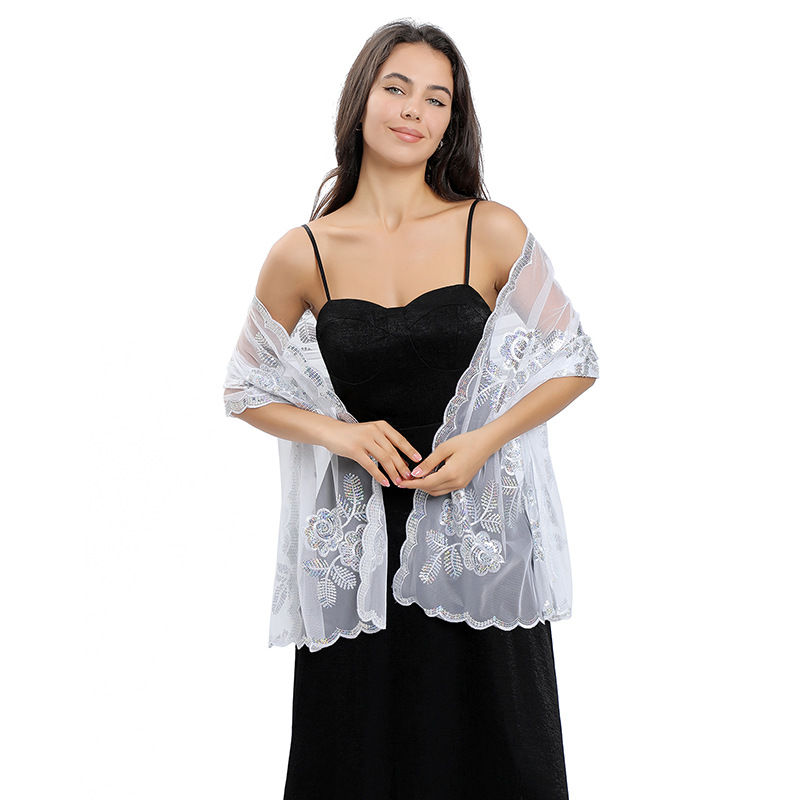 Big Peony Sequined Embroidered Shawl Wedding Dress Wraps Evening Gown Shawl Women - 图片 3