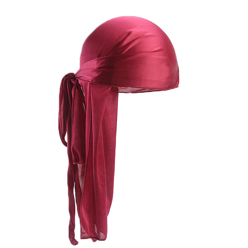 Men's and Women's Silk-like Long Tail Turban Hat Pirate Hat Silky Durag Hair Cap - 图片 3