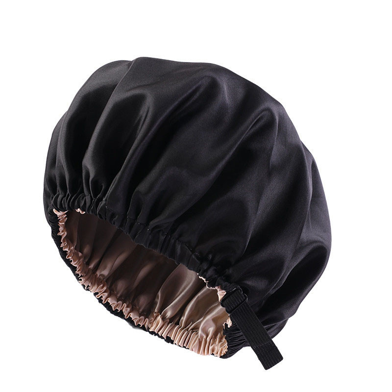 Satin Nightcap Invisible Flat Adjustable Buckle Artificial Silk Double Layer round Cap Shower Cap Beauty Hair Hat - 图片 3