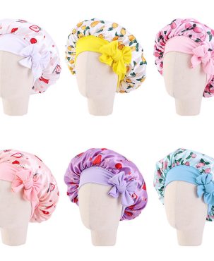 Children's Bow Satin Round Cap Baby Cute Nightcap Turban Hat
