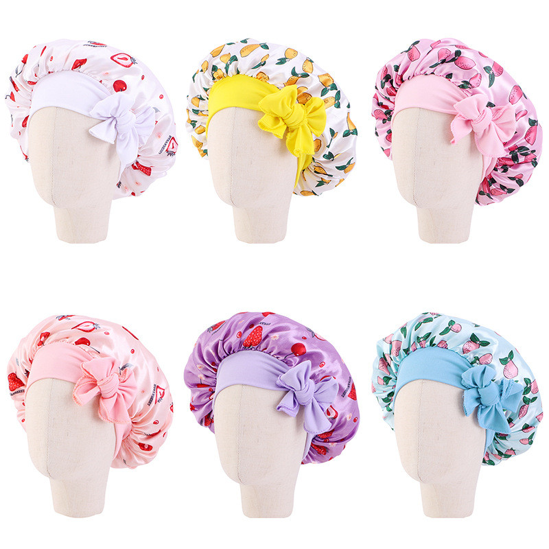 Children's Bow Satin Round Cap Baby Cute Nightcap Turban Hat