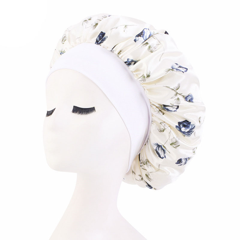 Pansy Type Satin Wide Brim Nightcap Shower Cap Beauty and Hairdressing Hat - 图片 4