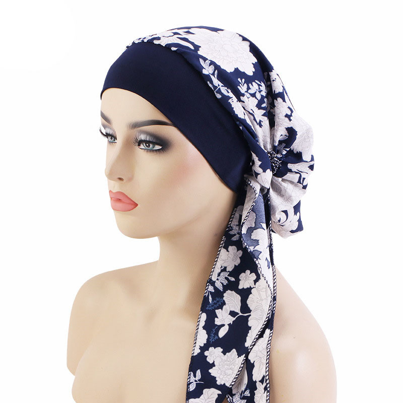 Wide-Brimmed Elastic Turban Fur Ethnic Print Women's Bandage Headcloth Nightcap - 图片 5