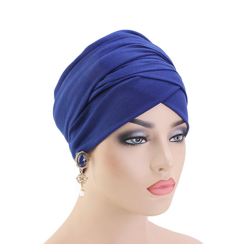 Stretch Cotton Long Tail Wrap Cap Scarf Hat Indian Hat Length End Cap - 图片 3