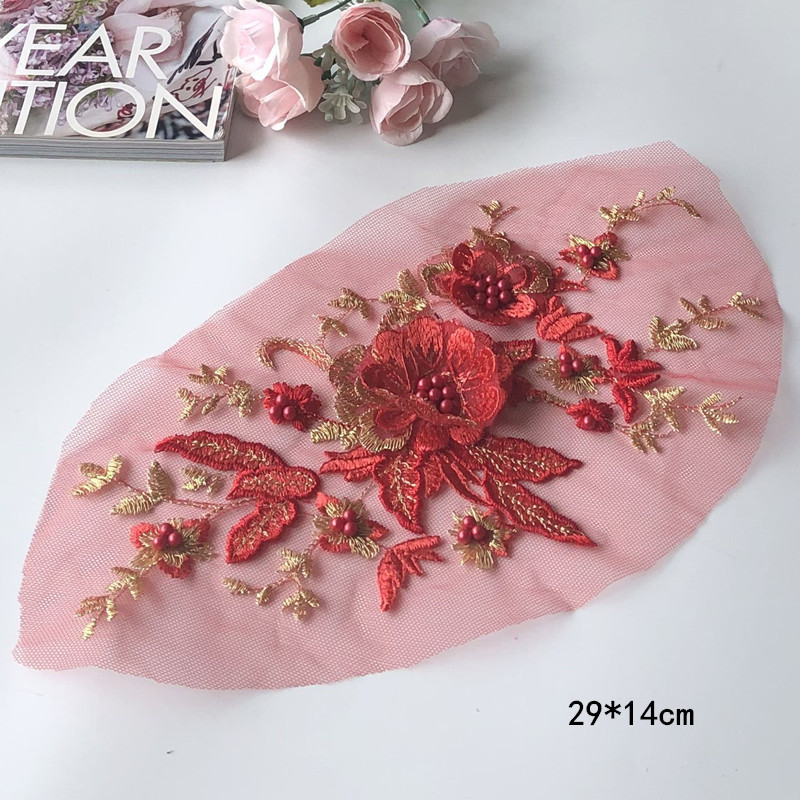 Three-Dimensional Flower Embroidered Cloth Stickers Beaded Mesh Lace Patch Wedding Dress Dress Clothing Decoration Accessories - Image 4