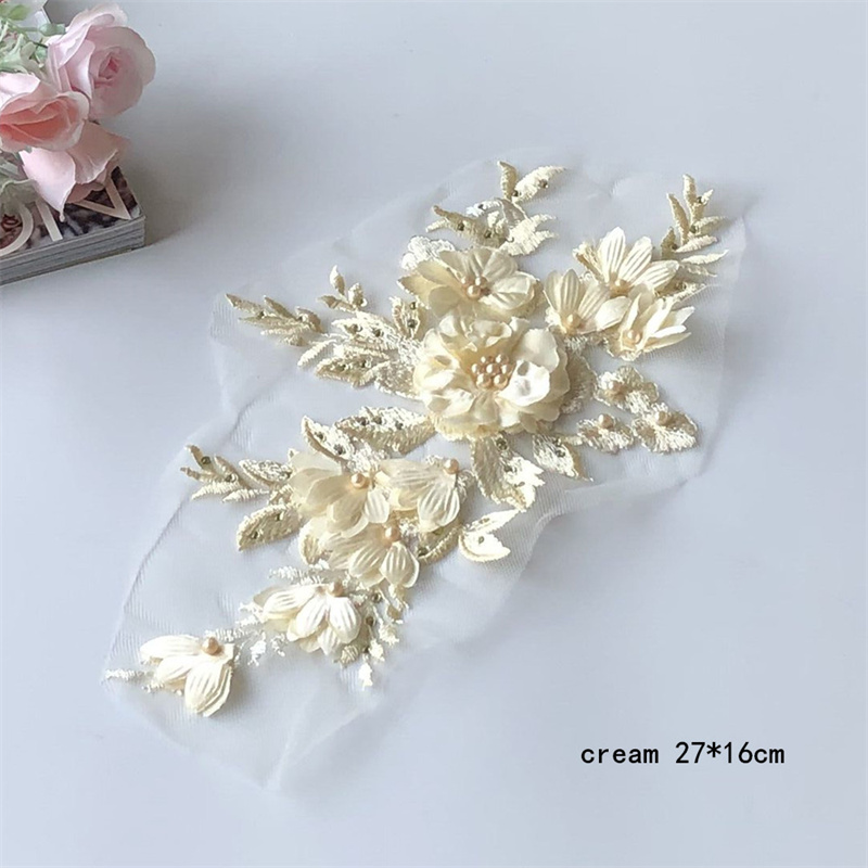Three-Dimensional Flower Mesh Embroidered Cloth Stickers Beaded Lace Wedding Dress Children's Clothes Dress Patch Decoration Accessories - 图片 3