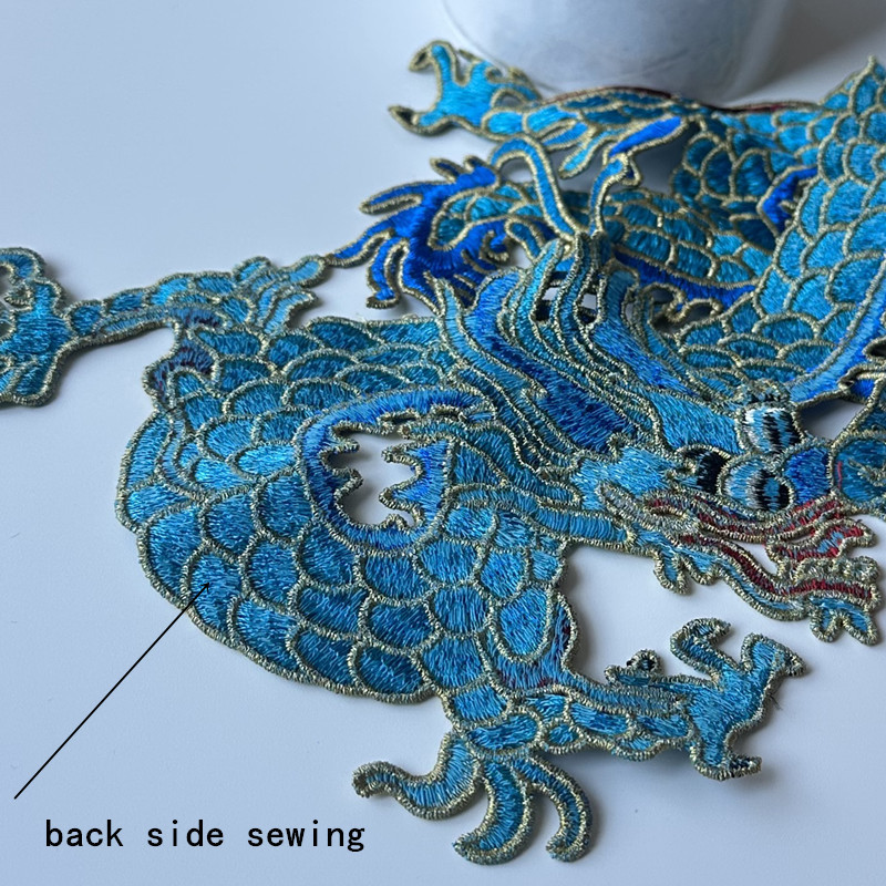 Blue Embroidered Dragon Cloth Sticker Cheongsam Denim Wear Skirt Decorative Patch Laminate Hand-Stitched without Adhesive - 图片 3