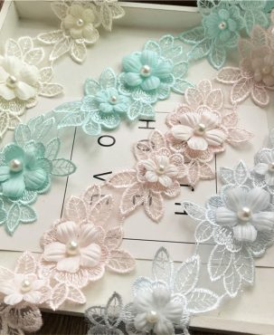 Organza Flower Lace Clothing Accessories Embroidery Mesh Lace Three-Dimensional Flower Diy Decoration Formal Dress Accessories