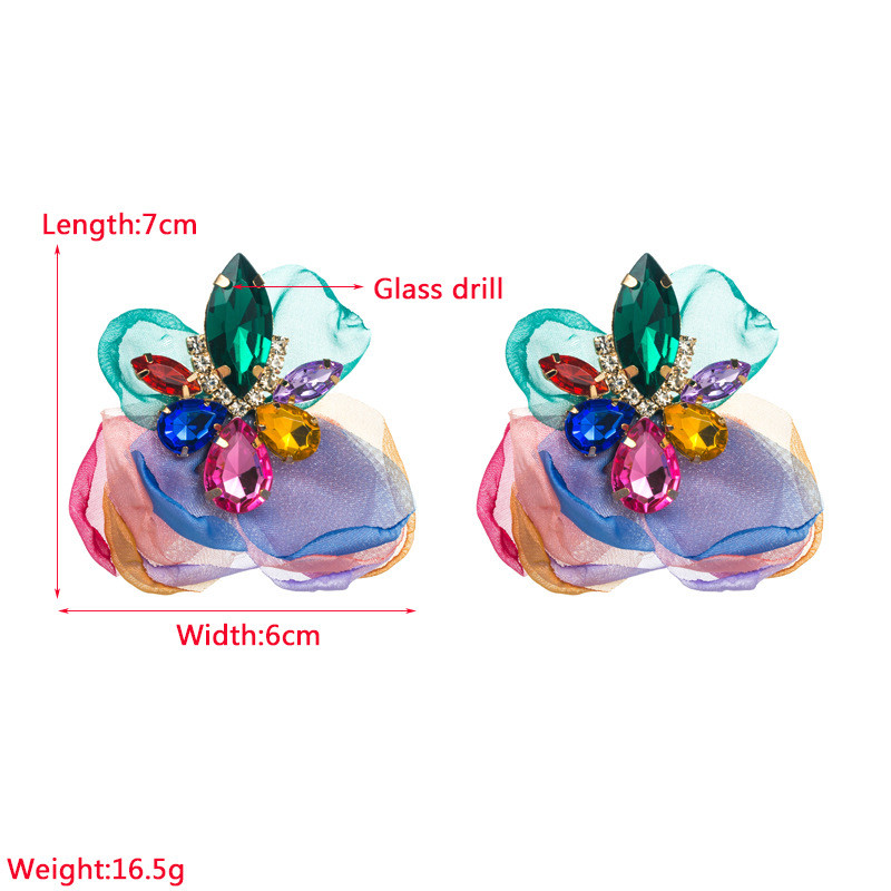 Creative Lace Flower Earrings Alloy Diamond Stud Earrings Retro Elegant High Sense - 图片 3