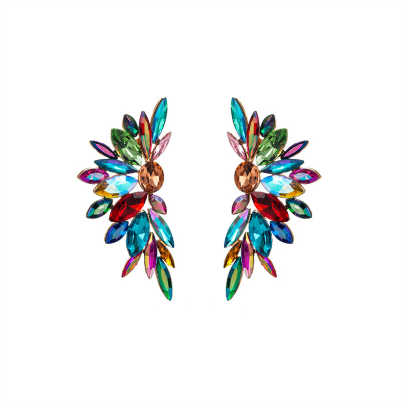 Fashion Cool Colorful Crystals Alloy Rhinestone-Encrusted Flower Earrings Trendy Women - 图片 3
