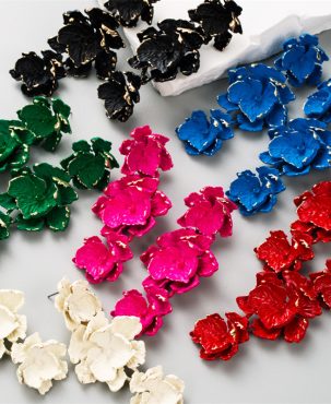 Flower Earrings Fashion Personality Multi-Layer Alloy Spray Paint Women Eardrop