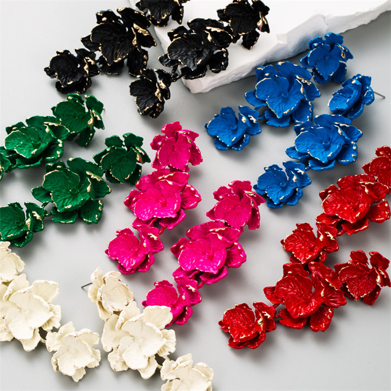 Flower Earrings Fashion Personality Multi-Layer Alloy Spray Paint Women Eardrop