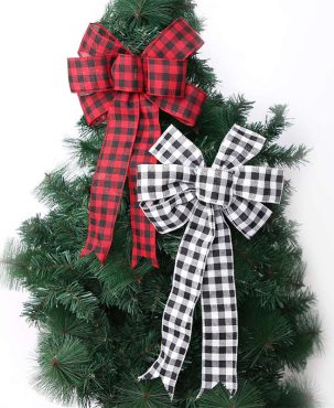 2PC Christmas Bowknot Polyester Large Bow Christmas Tree Decor Bowknot Ornaments