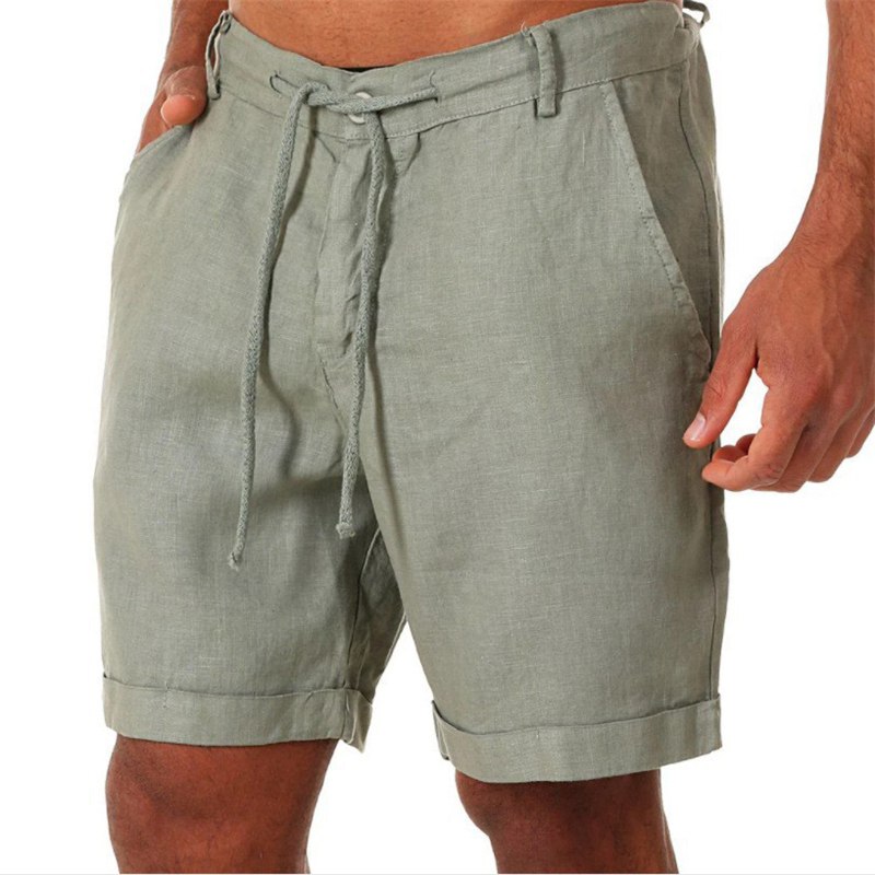 UK Mens Cotton Linen Shorts Elastic Waist Drawstring Summer Loose Casual Pants - 图片 5