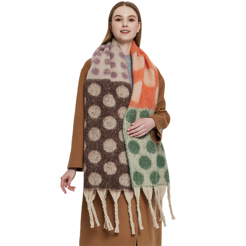 Autumn and Winter Thickened Scarf Circle Yarn Thick Tassel Jacquard Big Circle Scarf Shawl - 图片 3