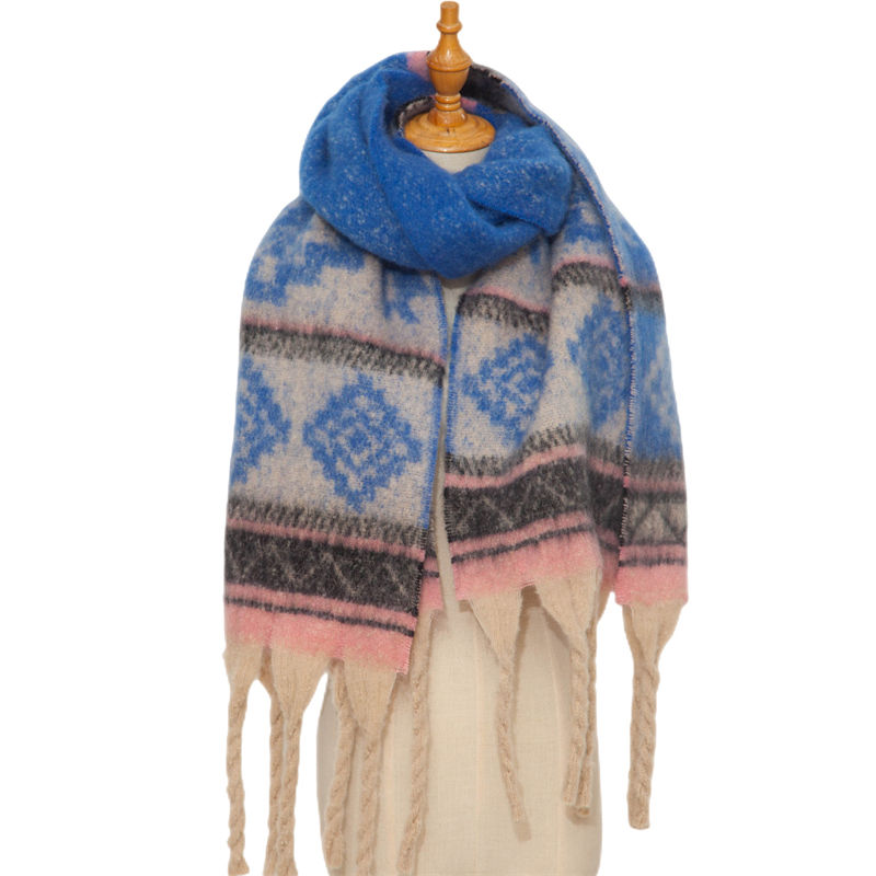 Circle Yarn Autumn and Winter Imitated Mohair Jacquard Thick Scarf Spot Shawl - 图片 8