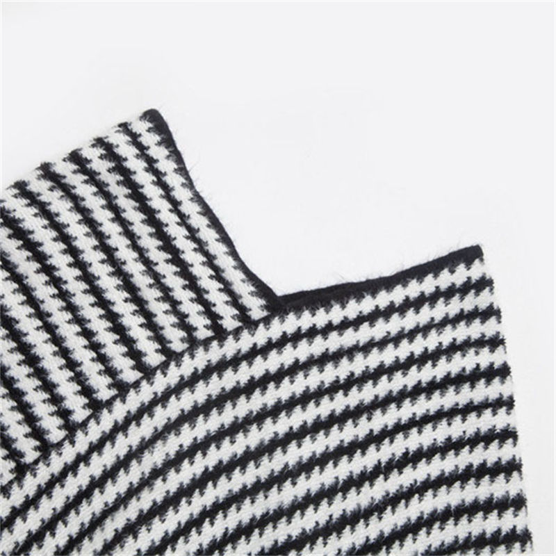 Pullover Cape Shawl Autumn Winter Bat Sweater Black Striped Knitted Shawl Keep Warm - 图片 6