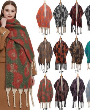 Shawl Winter Circle Yarn Coarse Tassel Jacquard Large Leopard-Print Scarf Keep Warm