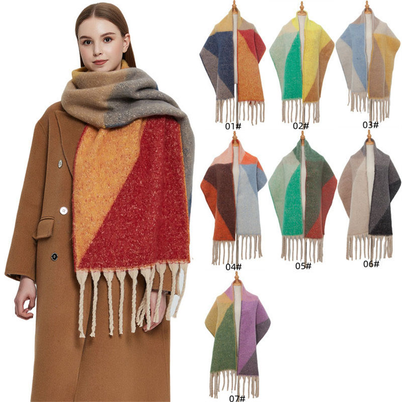 Shawl Autumn and Winter Thickened Tassel Jacquard Geometric Scarf Keep Warm