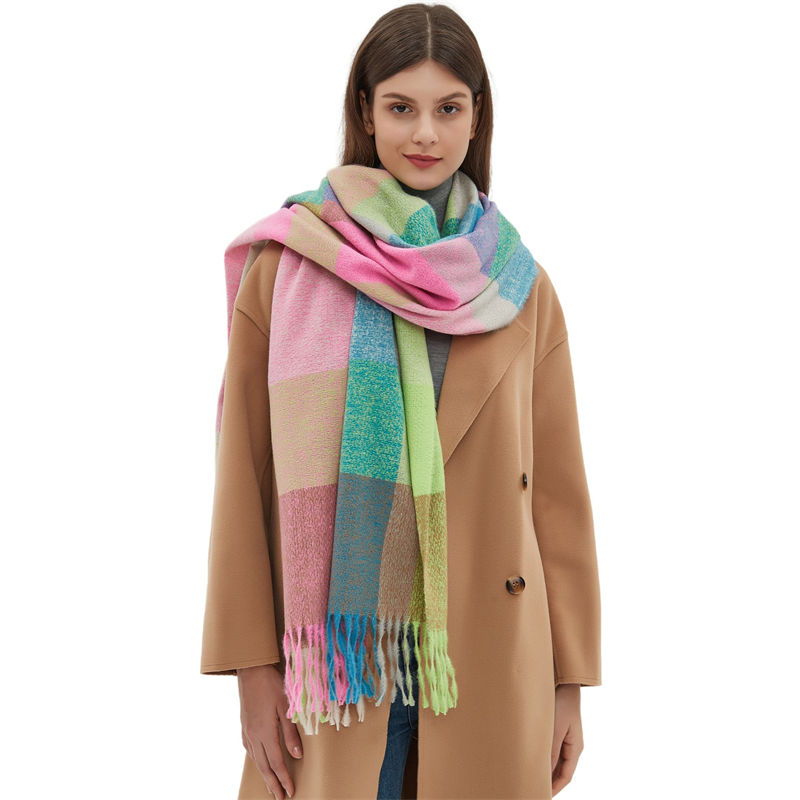 Plaid Scarf Autumn and Winter Thickened Tassel Scarf Rainbow Scarf Shawl Keep Warm - 图片 5