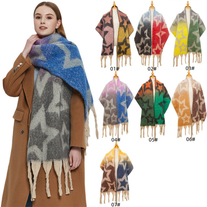 Shawl Foreign Trade Autumn and Winter Thickening Scarf Circle Yarn Coarse Tassel Jacquard Scarf