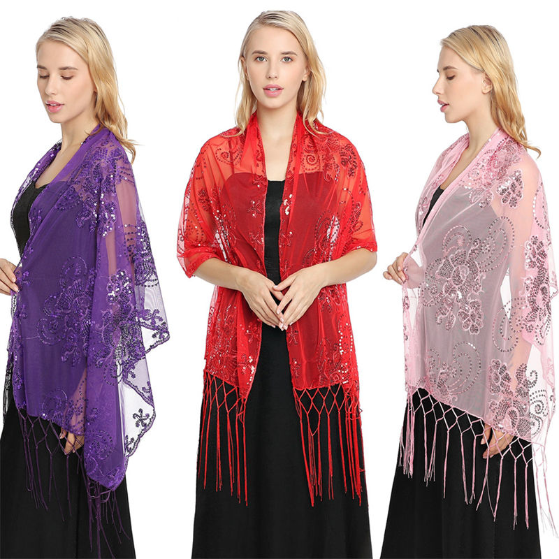 Sequined Embroidered Tassel Shawl Evening Dress Dinner Shawl Women Cheongsam Shawl