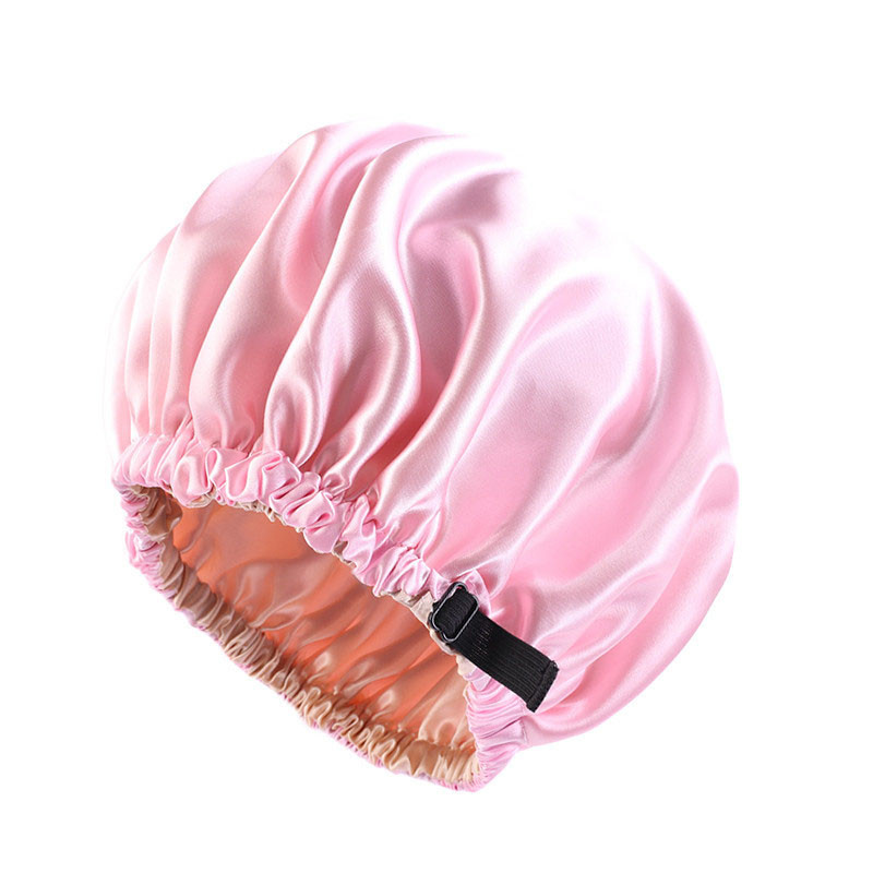 Satin Nightcap Invisible Flat Adjustable Buckle Artificial Silk Double Layer round Cap Shower Cap Beauty Hair Hat - 图片 4