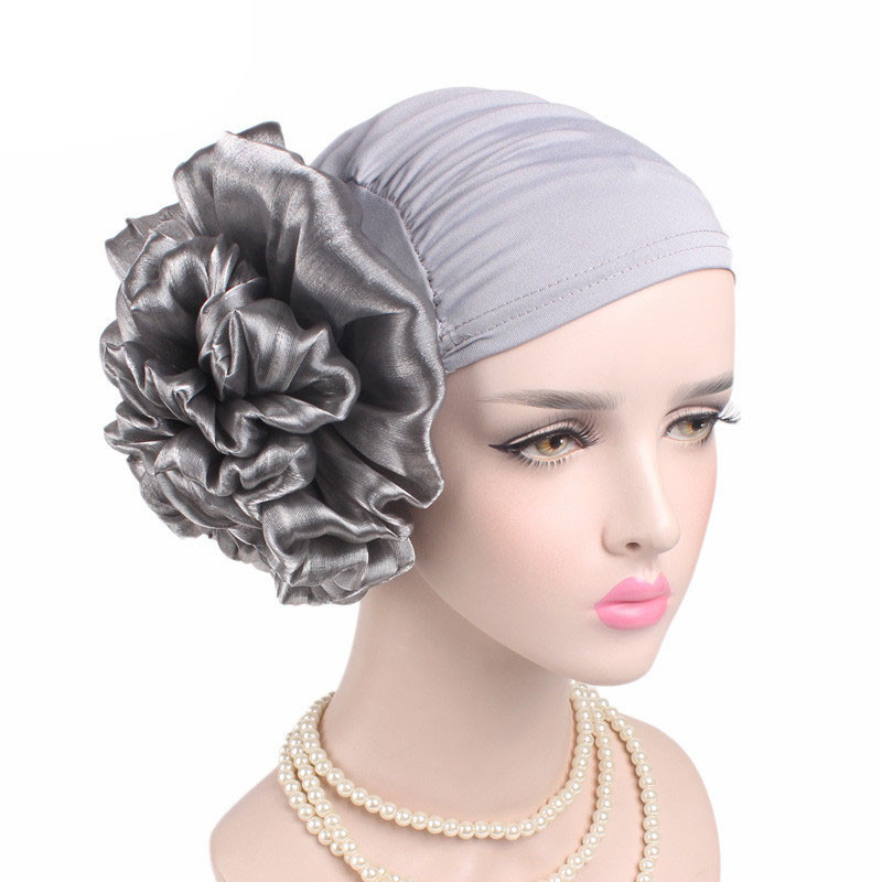Women's Big Flower Elastic Fabric Sleeve Cap Chemotherapy Hat Muslim Headscarf - 图片 4