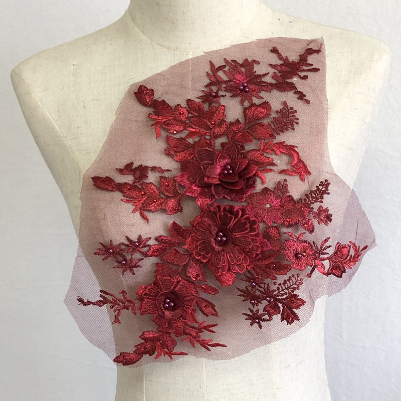 Colorful Three-Dimensional Flower Beaded Rhinestone Mesh Embroidery Fabrics Lace Applique Dress Cloth Patch - 图片 3