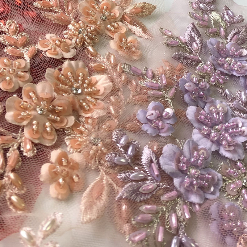 Beads Three-Dimensional Flower Mesh Embroidered Cloth Stickers Lace Patch Wedding Dress Hanfu Decoration Accessories Diy - 图片 4