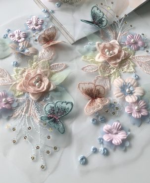 Three-Dimensional Sequin Flower Embroidery Beads Cloth Sticker Butterfly Patch Skirt Hanfu Decoration Accessories Diy