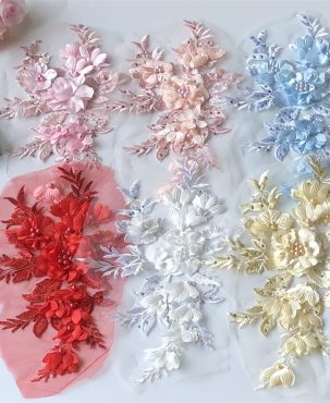 Three-Dimensional Flower Mesh Embroidered Cloth Stickers Beaded Lace Wedding Dress Children's Clothes Dress Patch Decoration Accessories